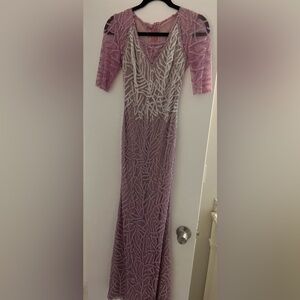 Purple and silver beaded gown